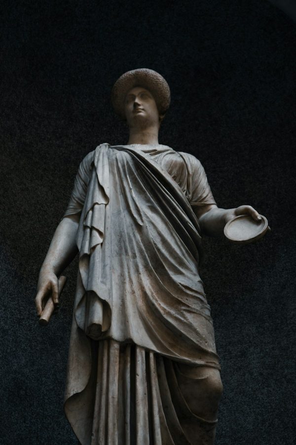 Classical marble portrait, photographed against a dark background